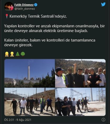 Bakan Dönmez duyurdu! Termik Santral devreye girdi!